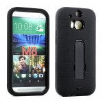 Wholesale HTC One M8 Armor Hybrid Case with Stand (Black Black)